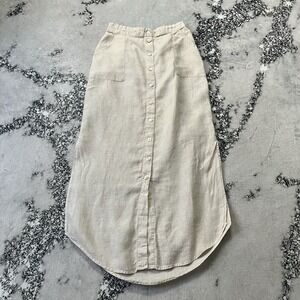 Antibes Blanc Skirt Womens Size Medium Beige Linen Pull On Button Front Beachy